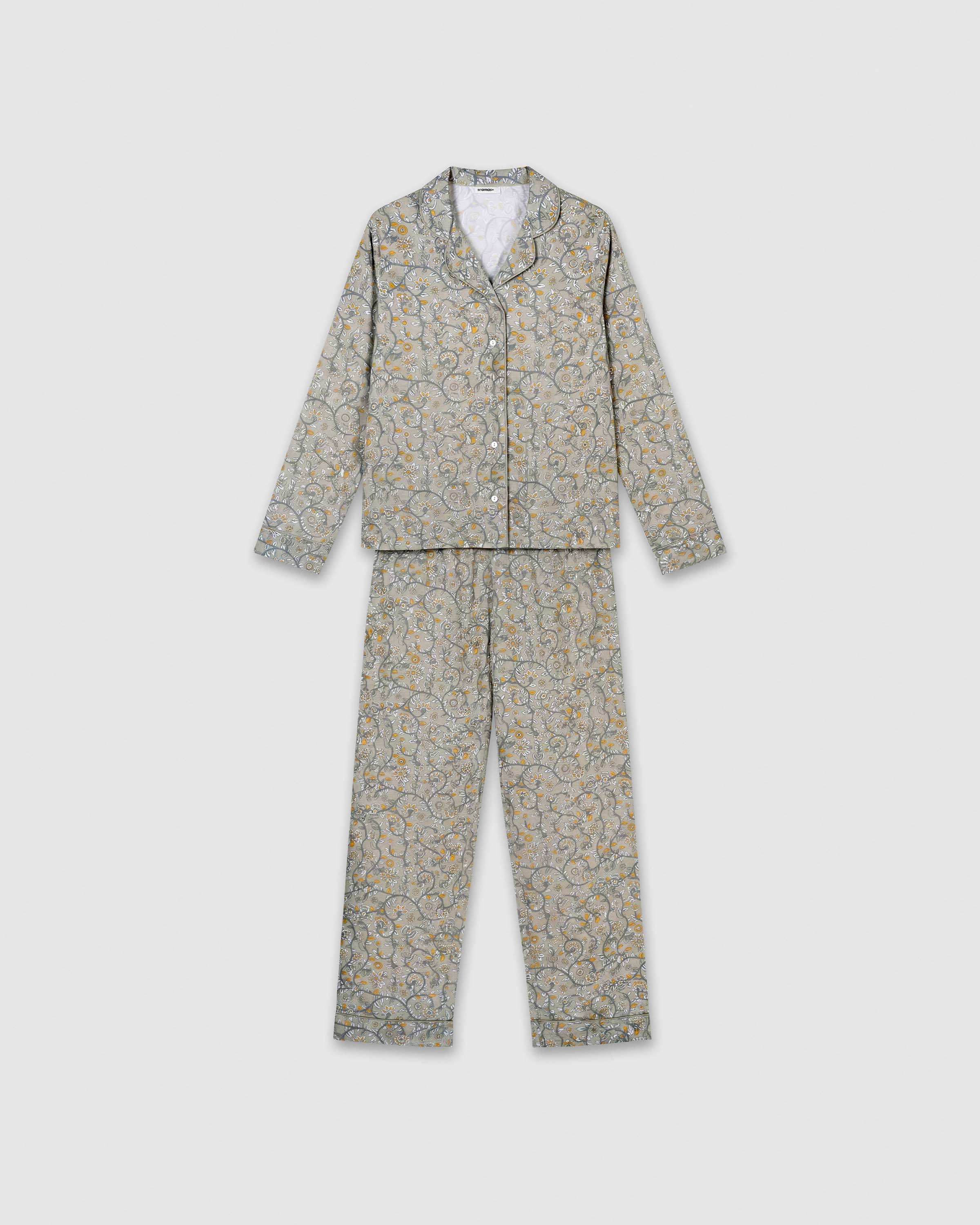 Pijama largo camisero algodón seren verde