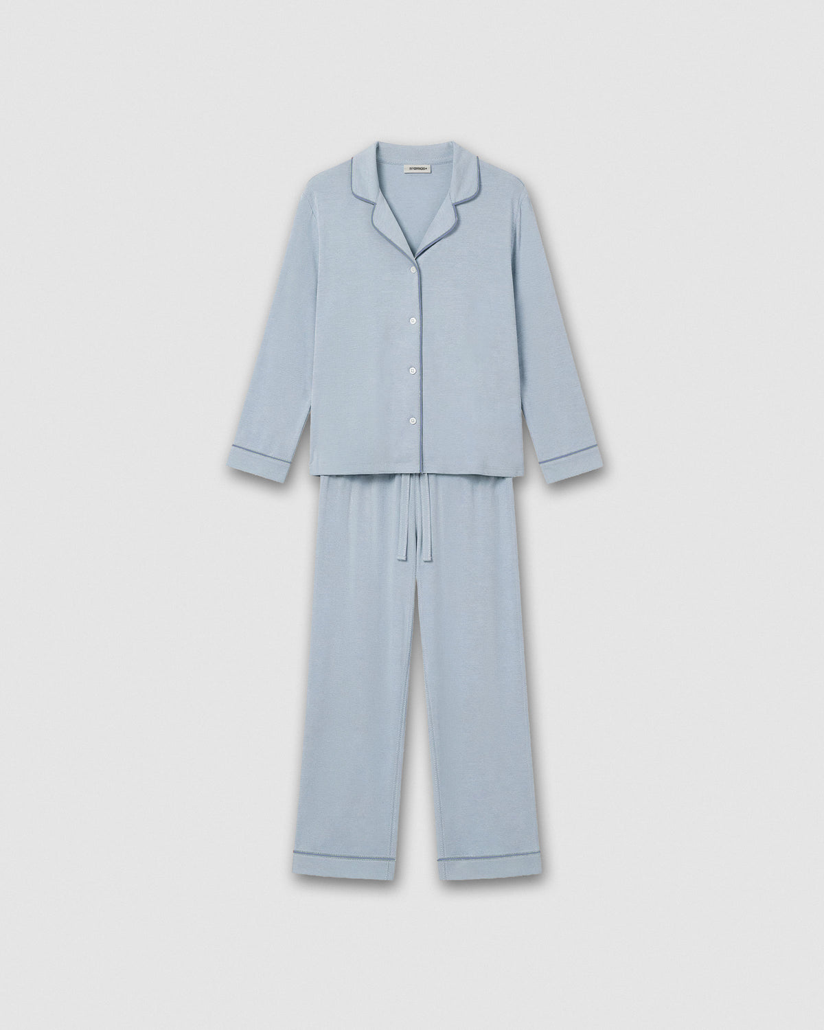 Pijama largo camisero algodón liso celeste