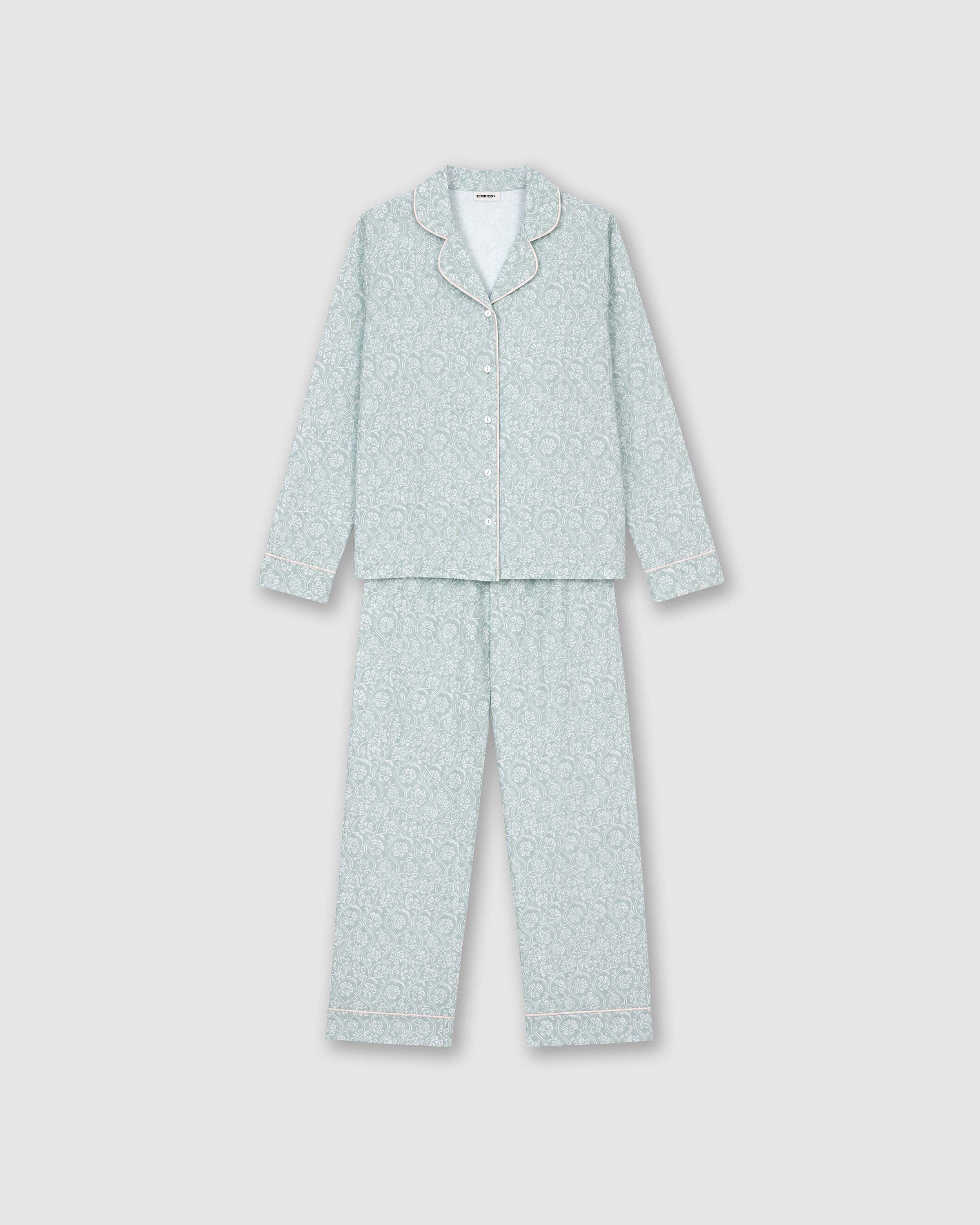 Pijama largo camisero algodón verao celeste
