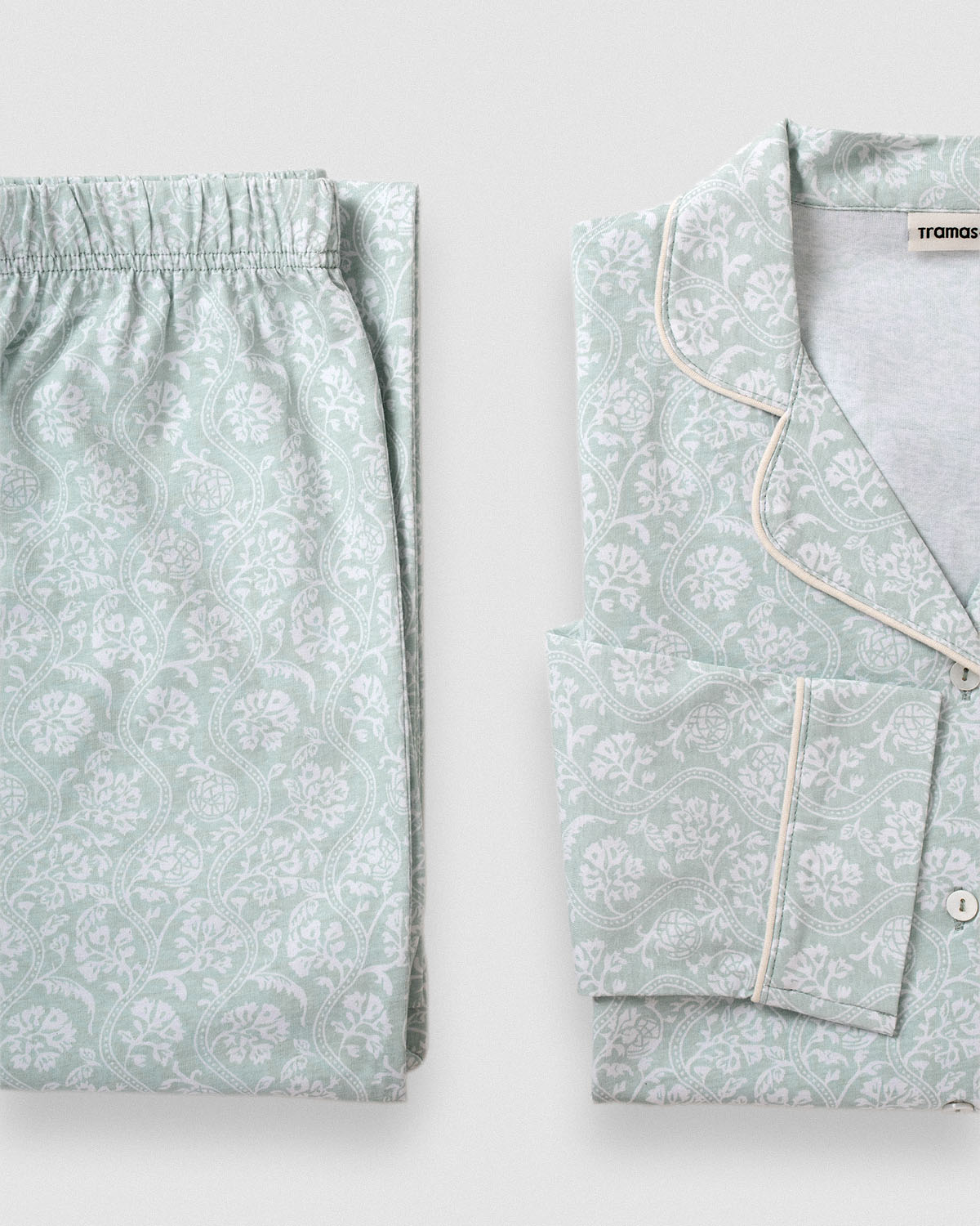 Pijama largo camisero algodón verao celeste