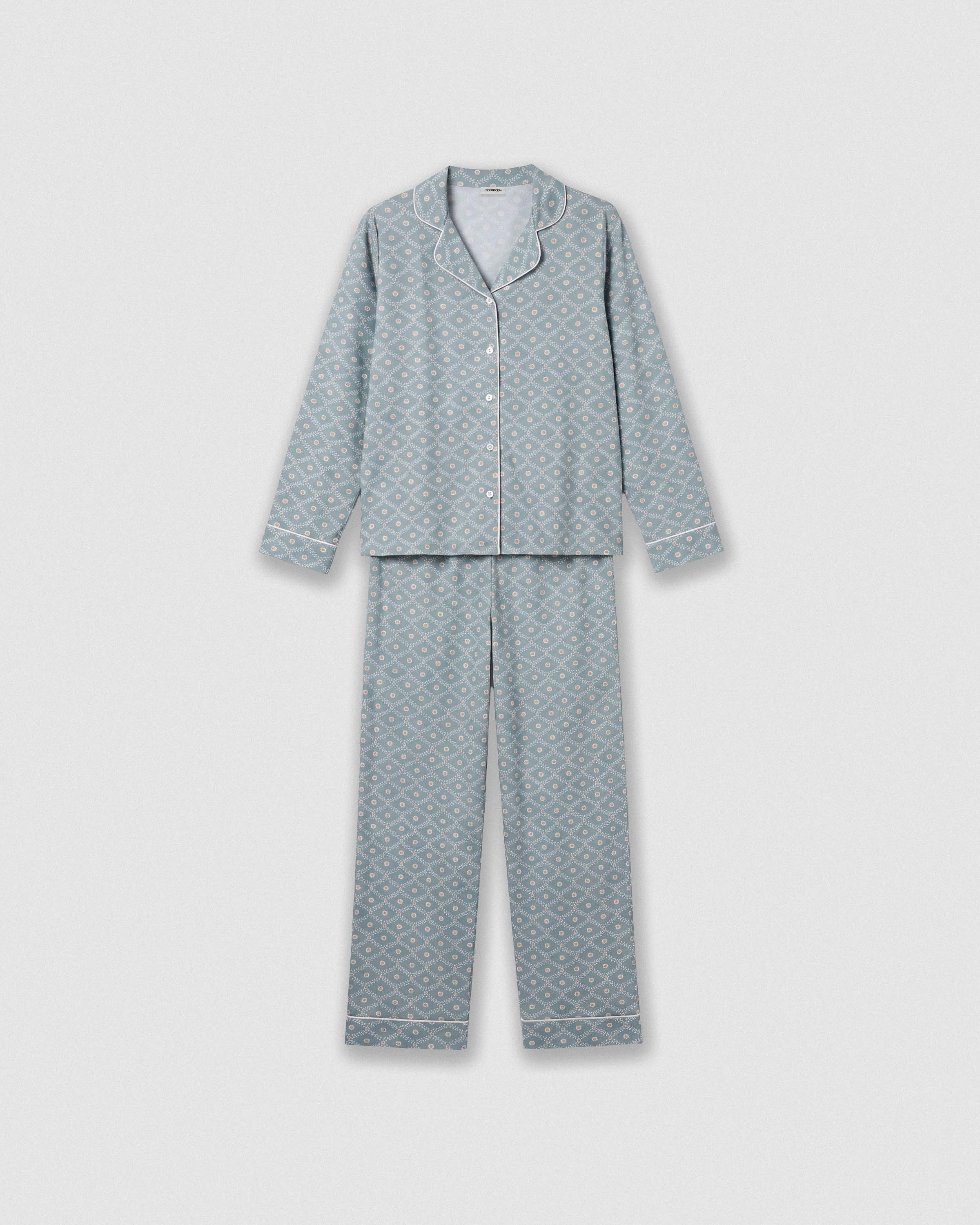 Pijama largo camisero algodón yana celeste