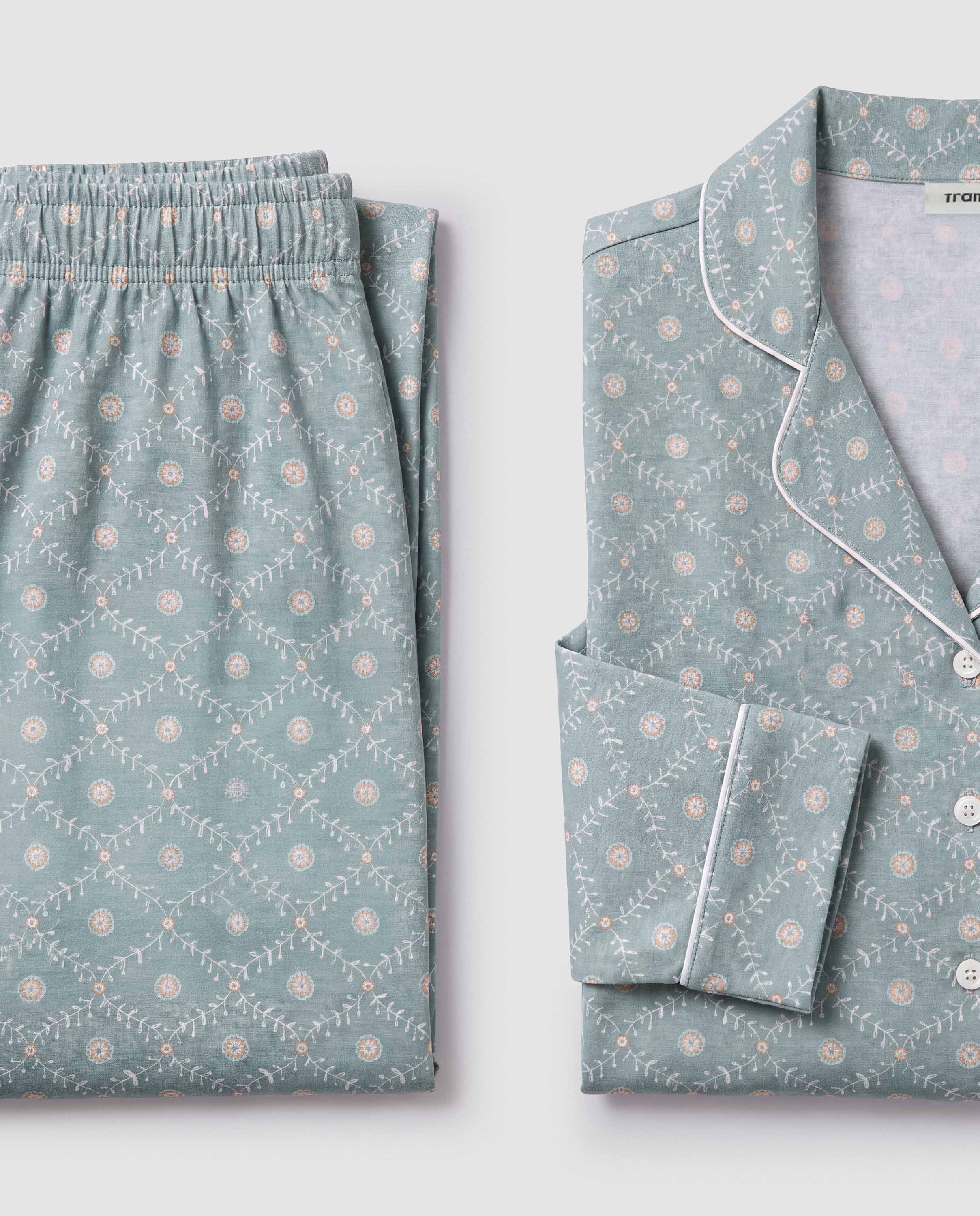 Pijama largo camisero algodón yana celeste