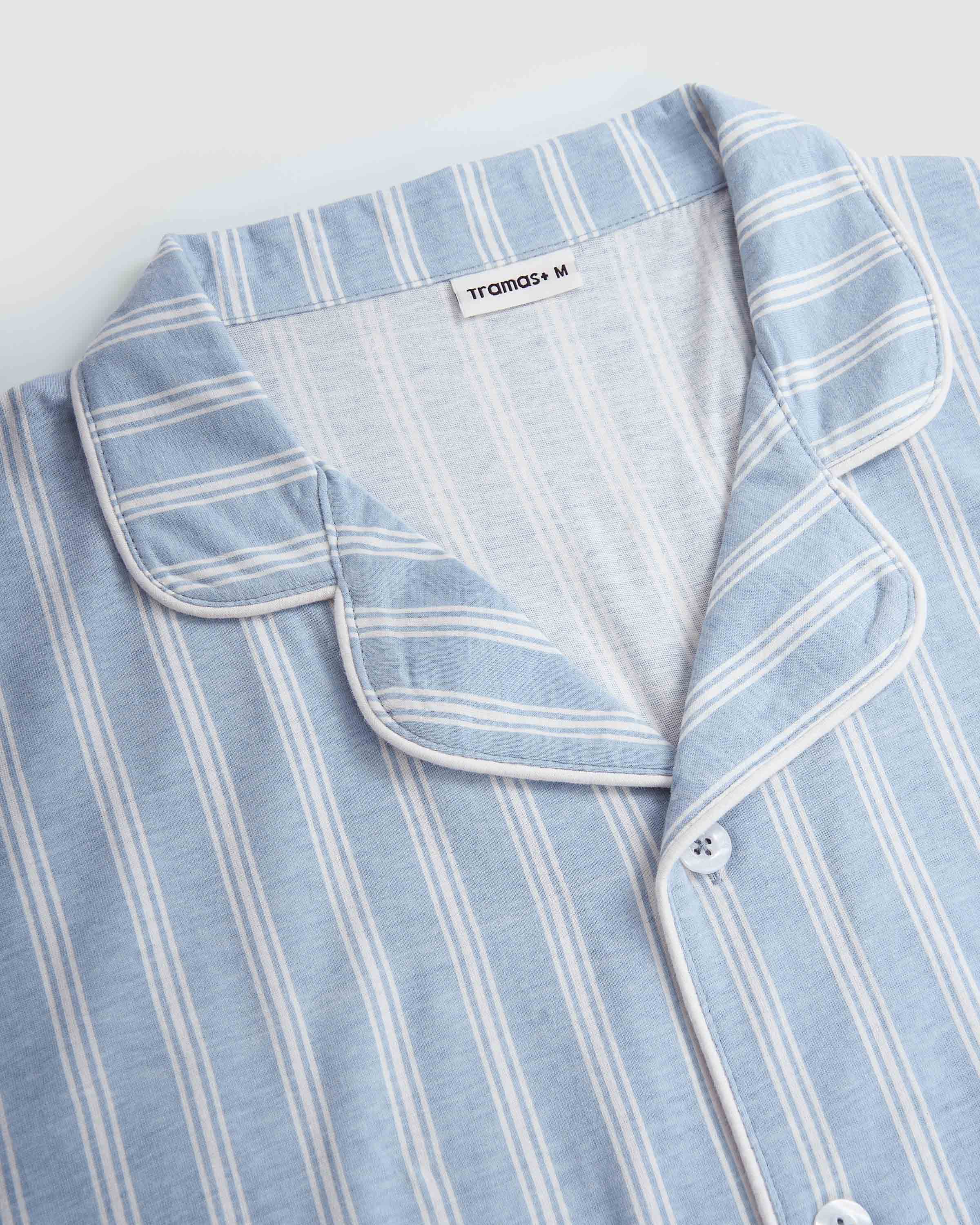Pijama largo camisero algodón raya marsella celeste