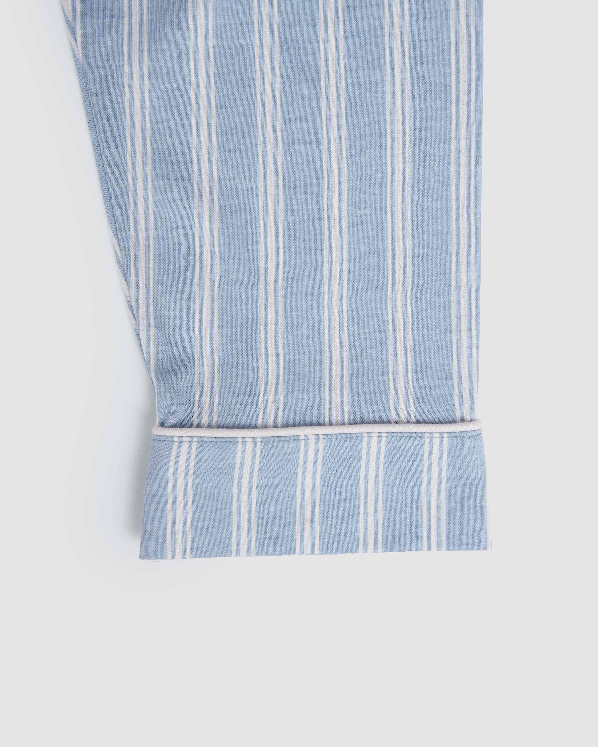 Pijama largo camisero algodón raya marsella celeste
