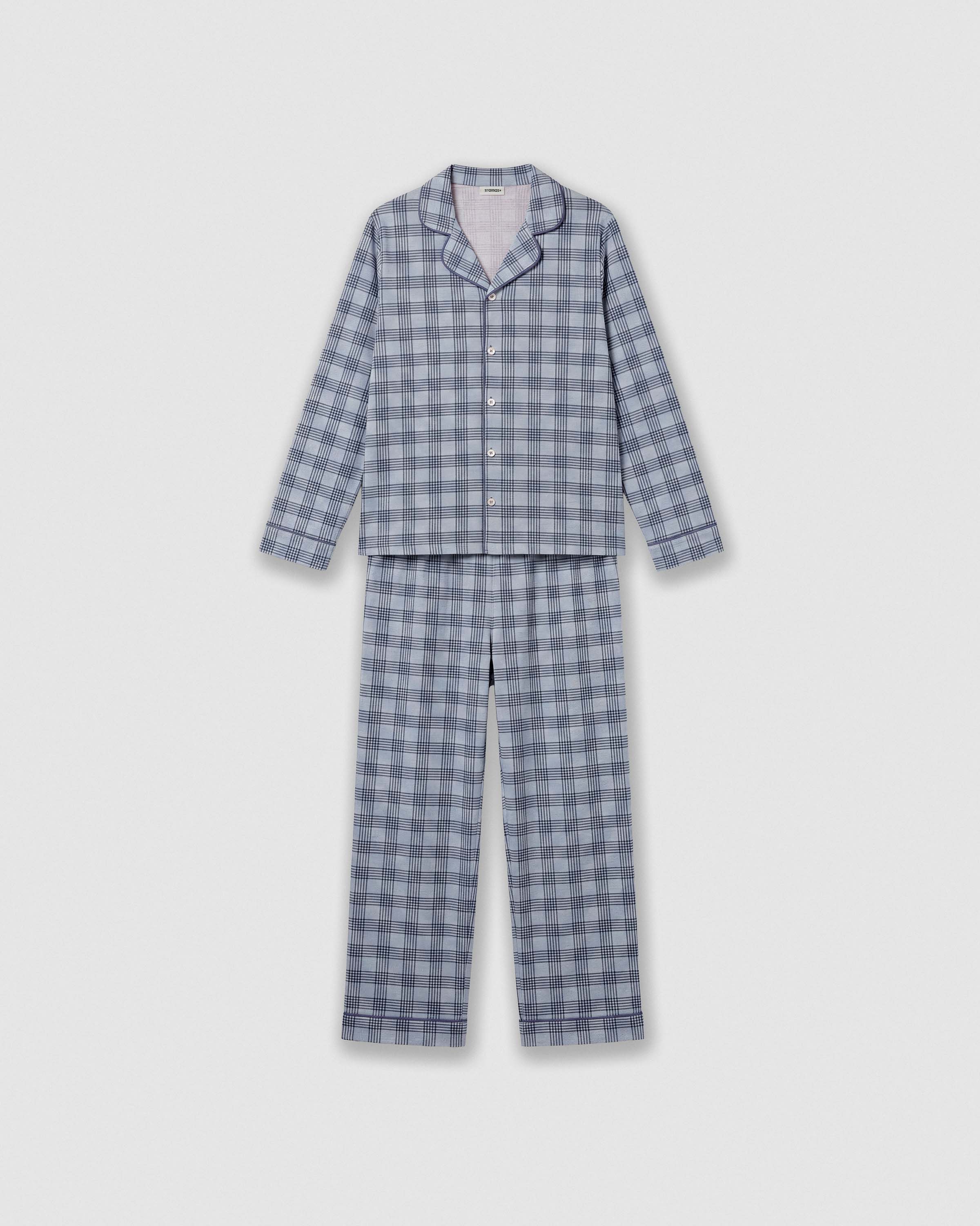 Pijama largo camisero algodón cuadro seren índigo