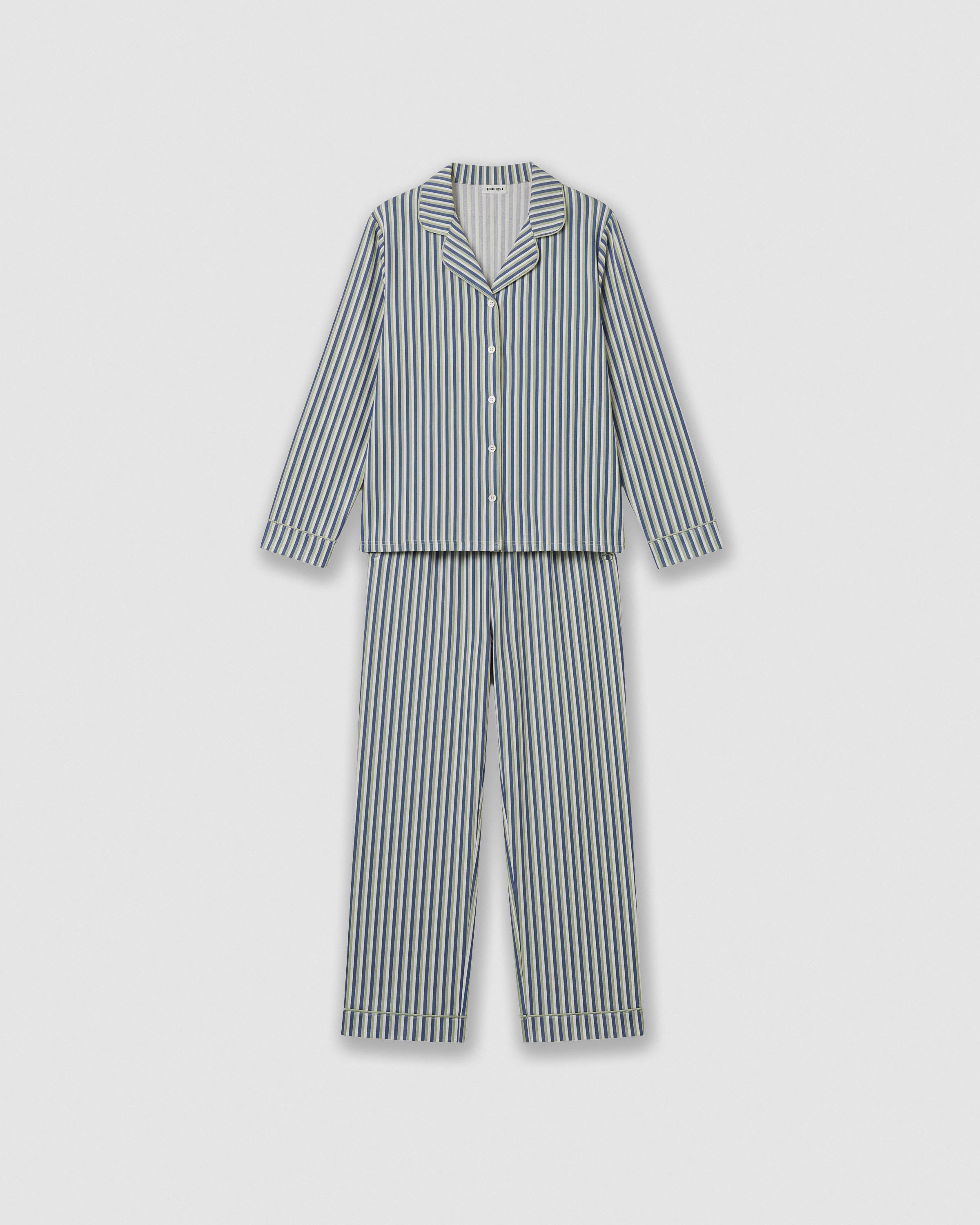 Pijama largo camisero algodón raya mare verde azul