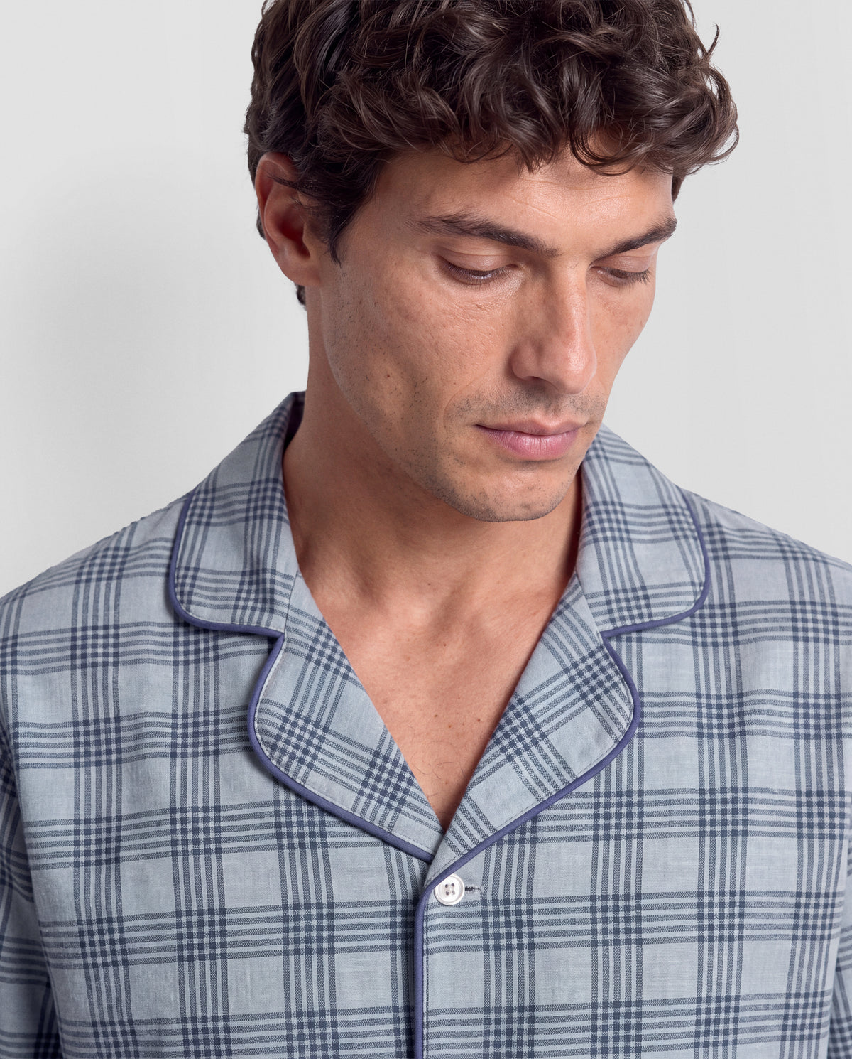 Pyjama long chemise coton carreaux seren indigo