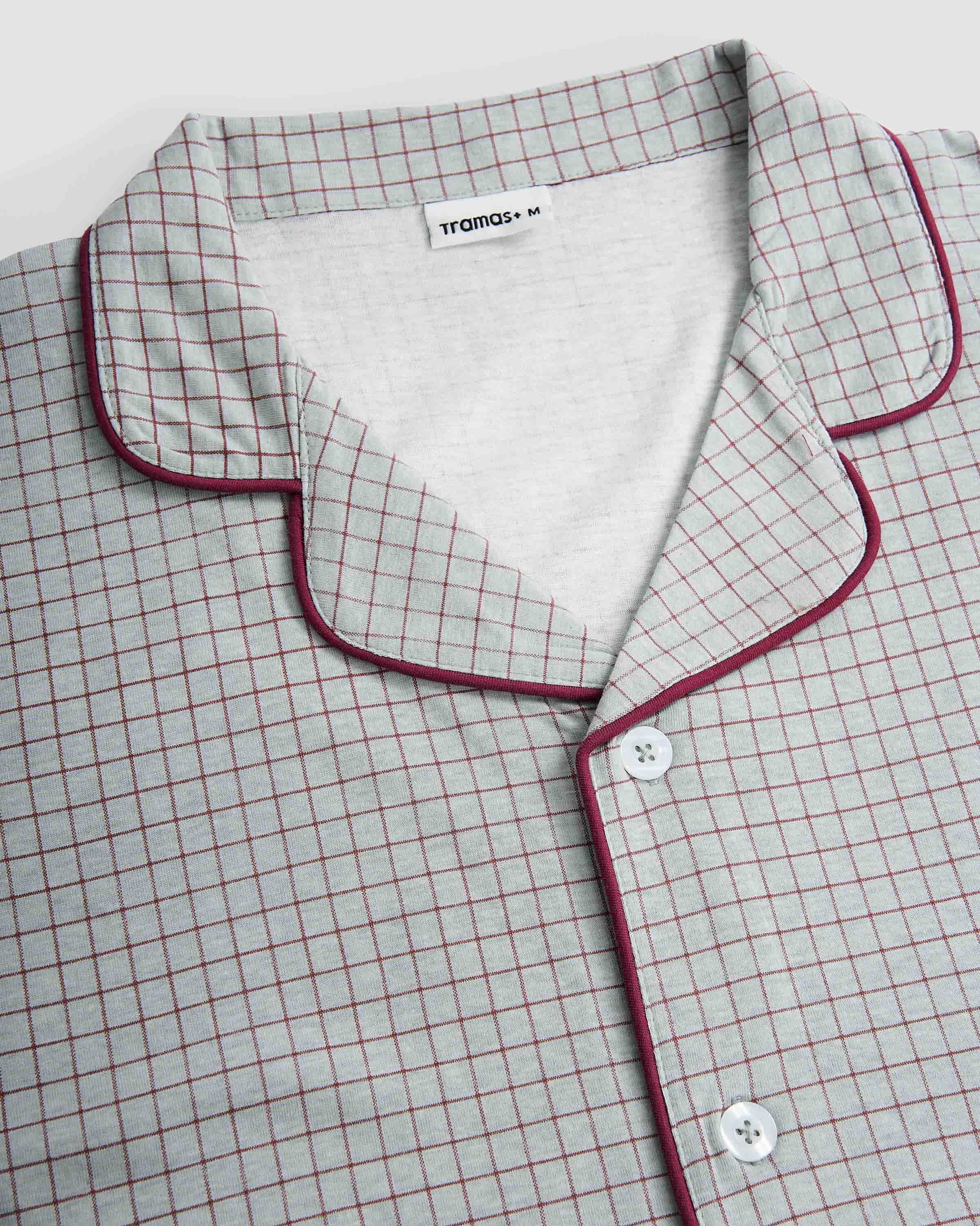 Pijama largo camisero algodón cuadro orena burdeos