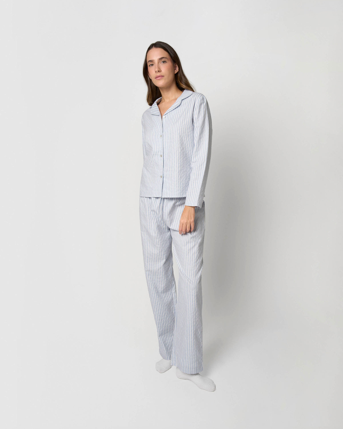 Pijama camisero franela algodón raya ferdinand celeste