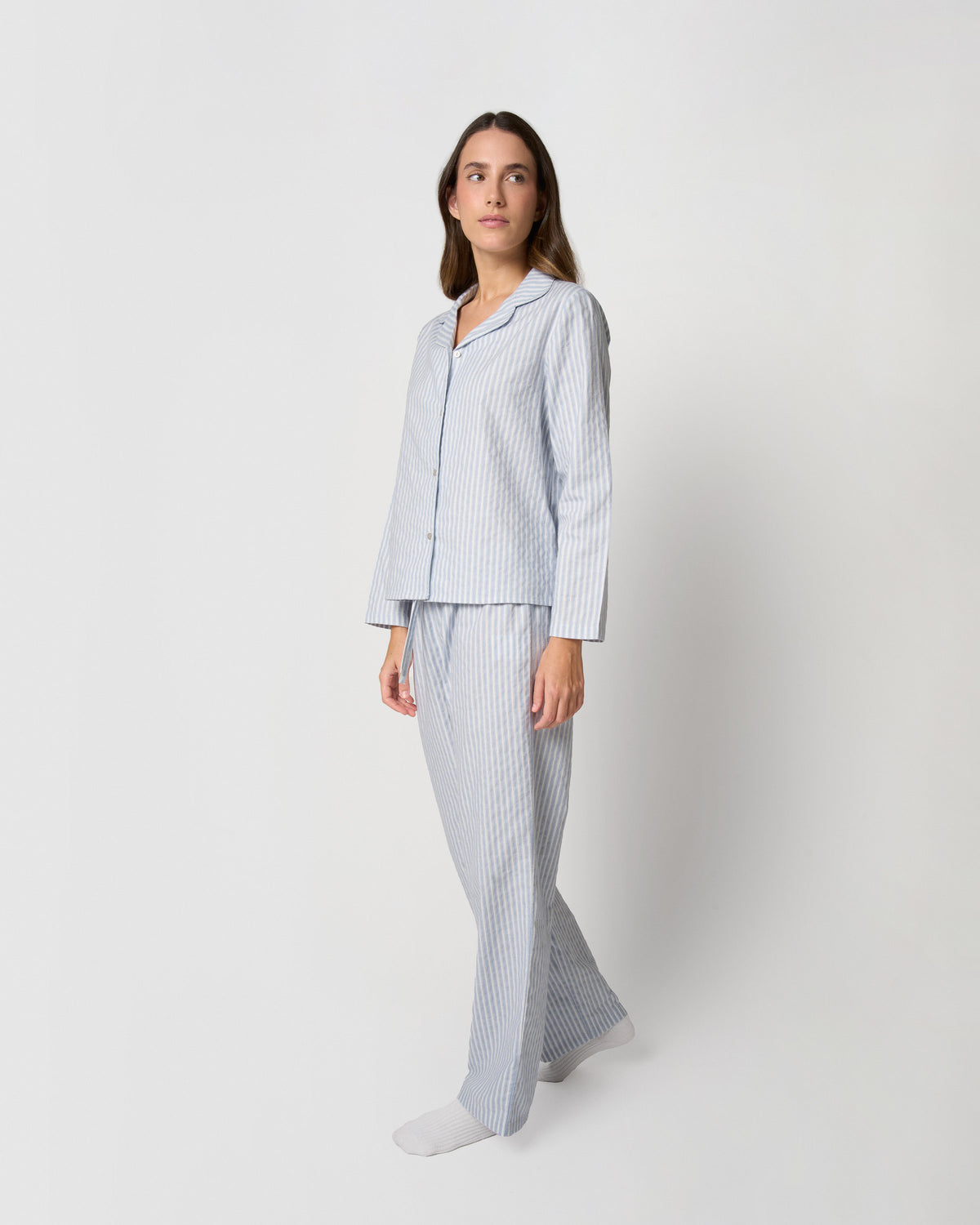 Pijama camisero franela algodón raya ferdinand celeste