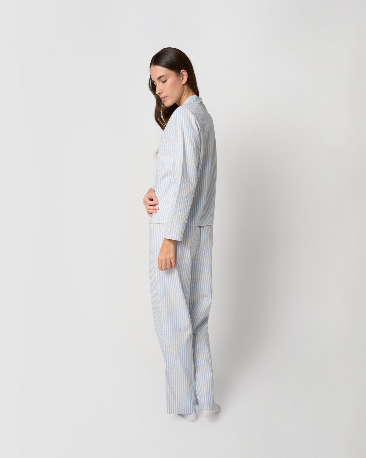 Pijama camisero franela algodón raya ferdinand celeste
