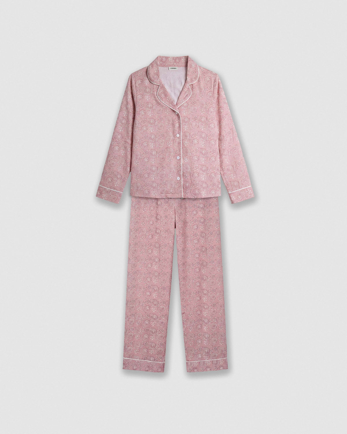 Pigiama lungo a camicia in viscosa eclat rosa