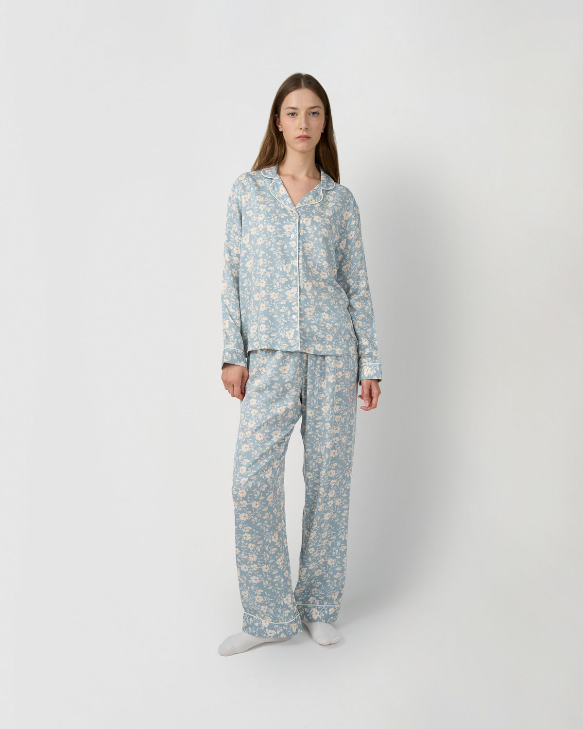 Pijama largo camisero viscosa rich azul verdoso