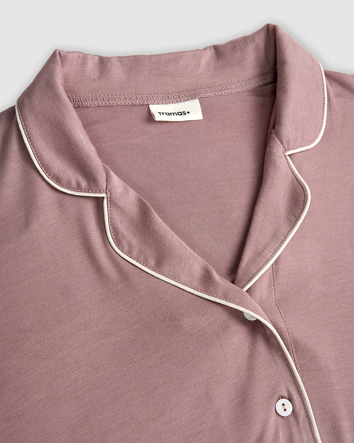 Pijama largo camisero premamá viscosa punto rosa