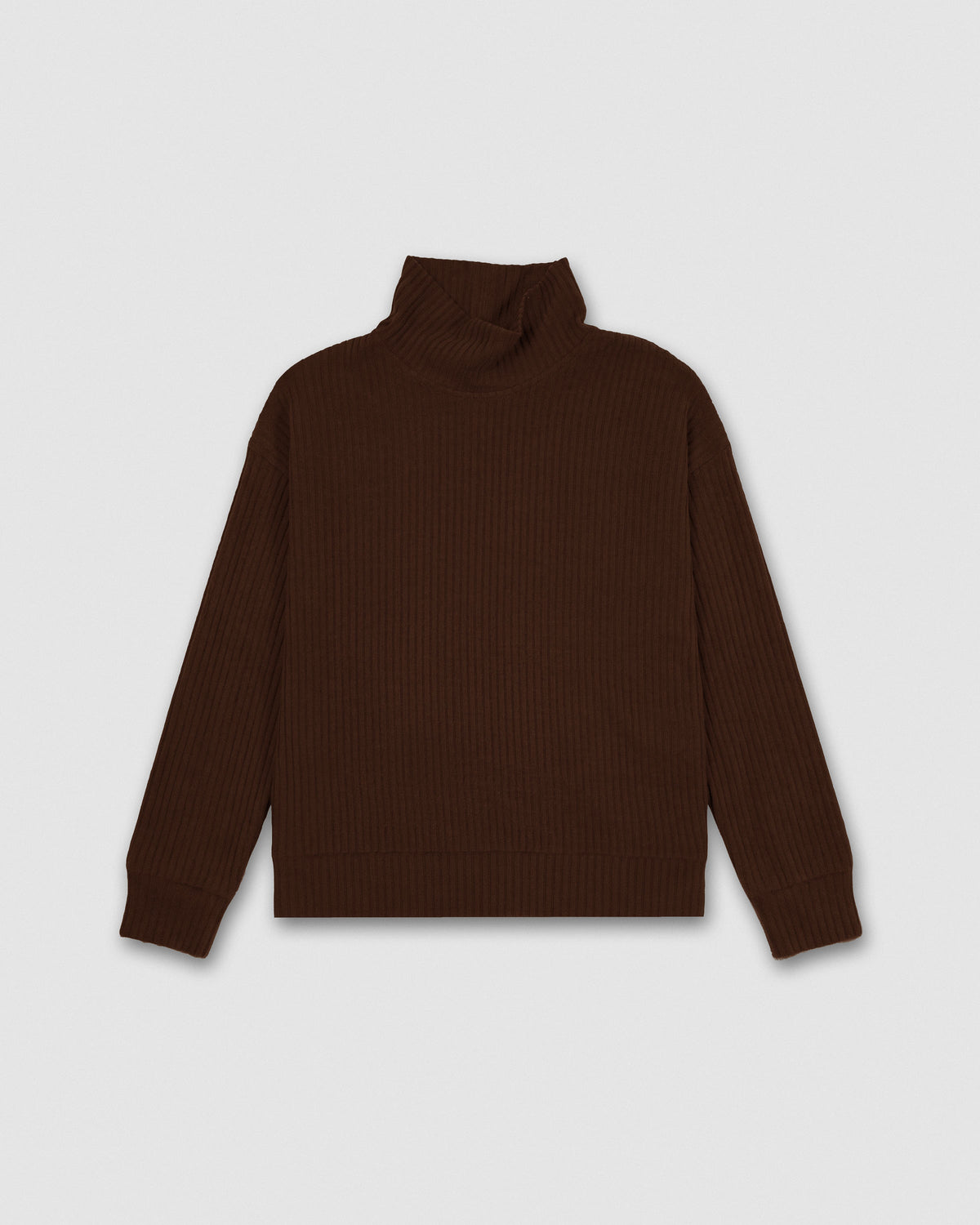 Jersey cuello subido rib canalé mujer chocolate