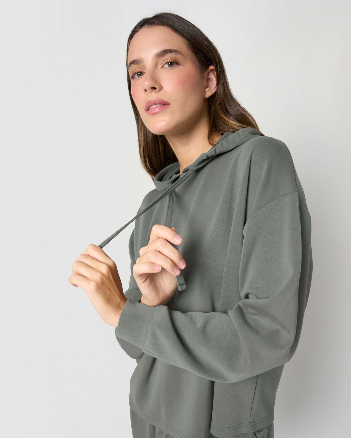 Sweat à capuche en modal pour femme, couleur bleu turquoise