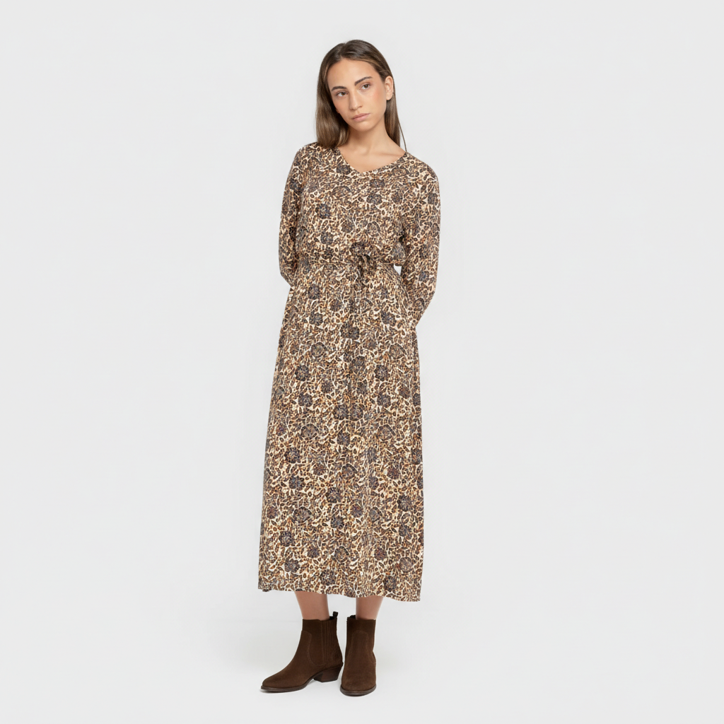 Vestido midi manga larga pico viscosa Sophie