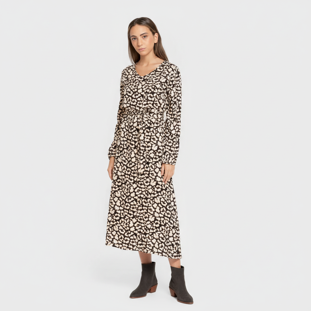 Vestido midi manga larga pico viscosa Vitamin negro