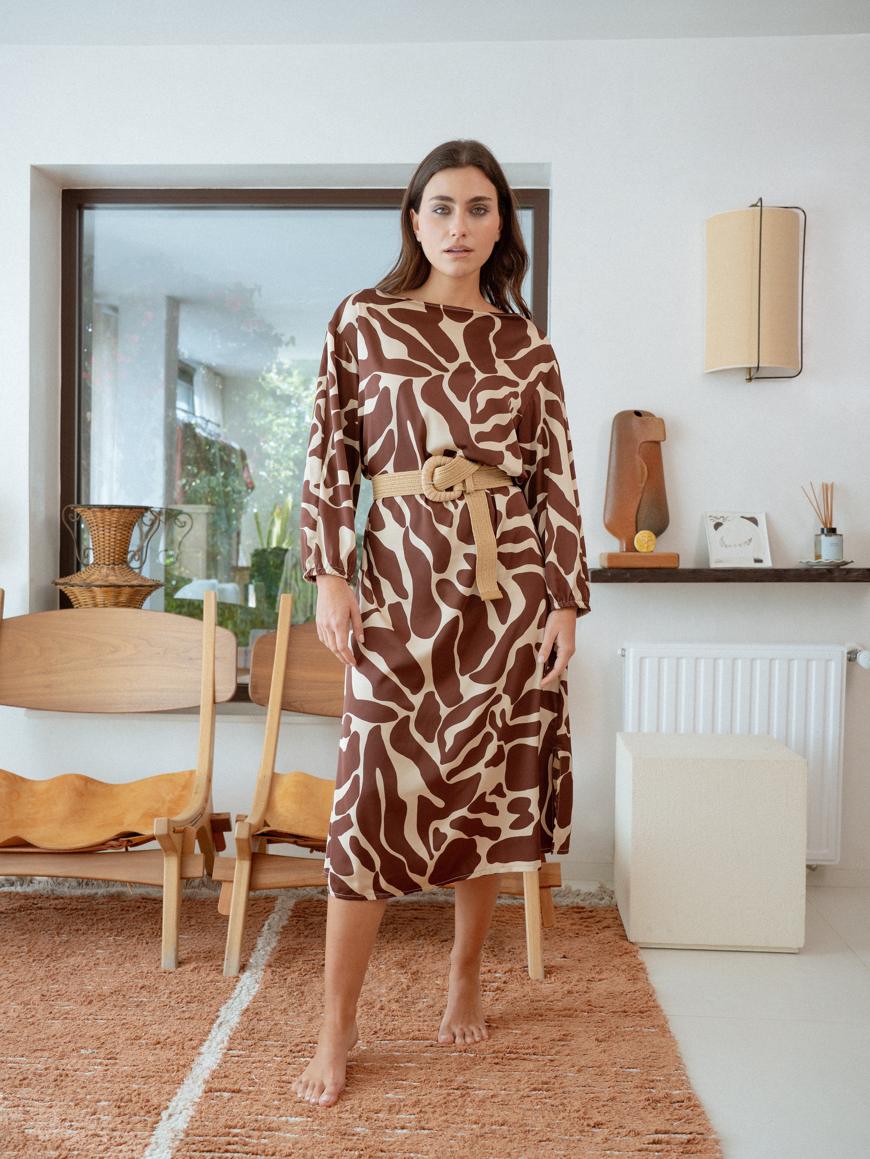 Vestido largo satén teudis marrón