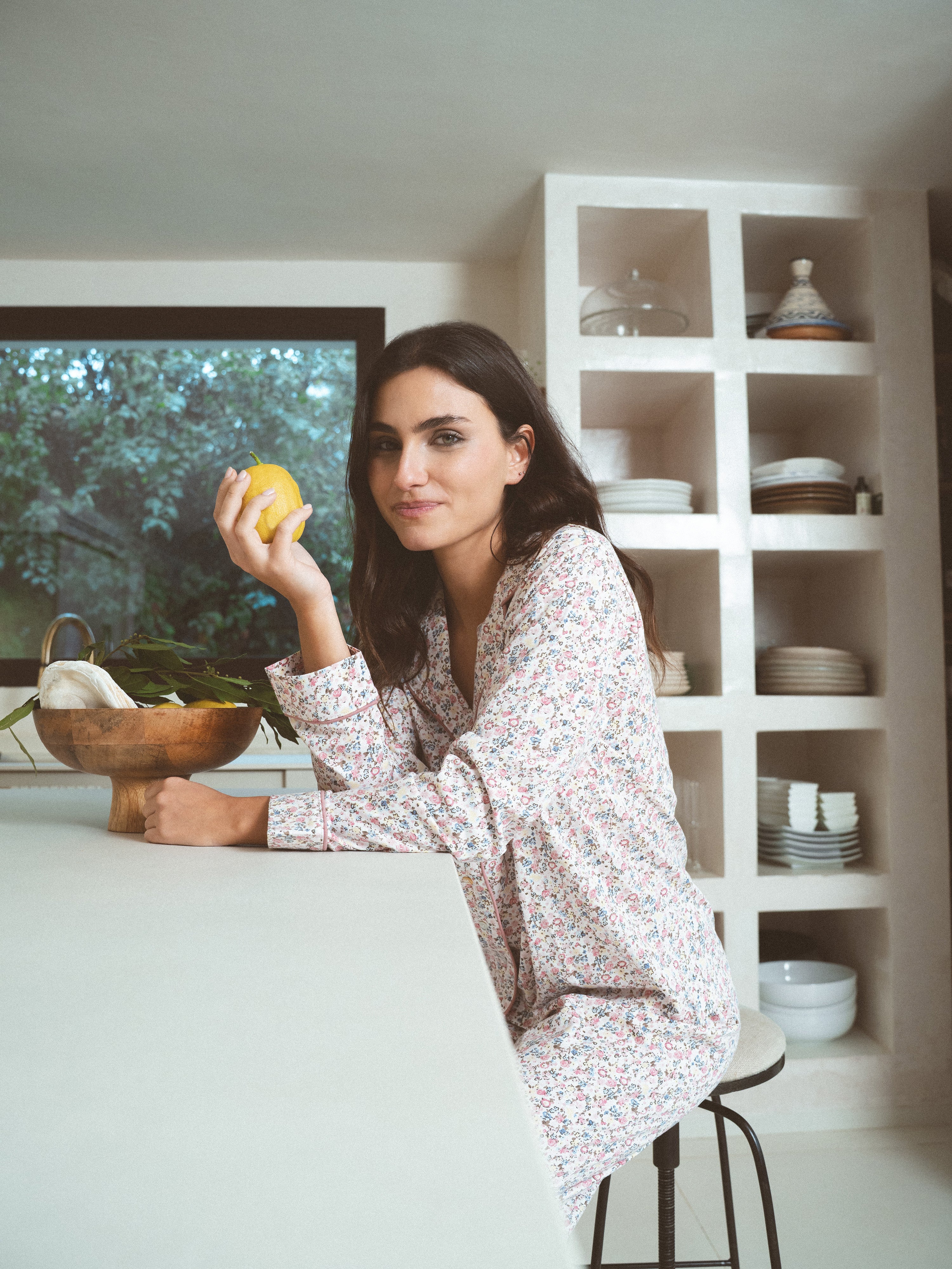 Long cotton shirt-style pajamas, pink alda