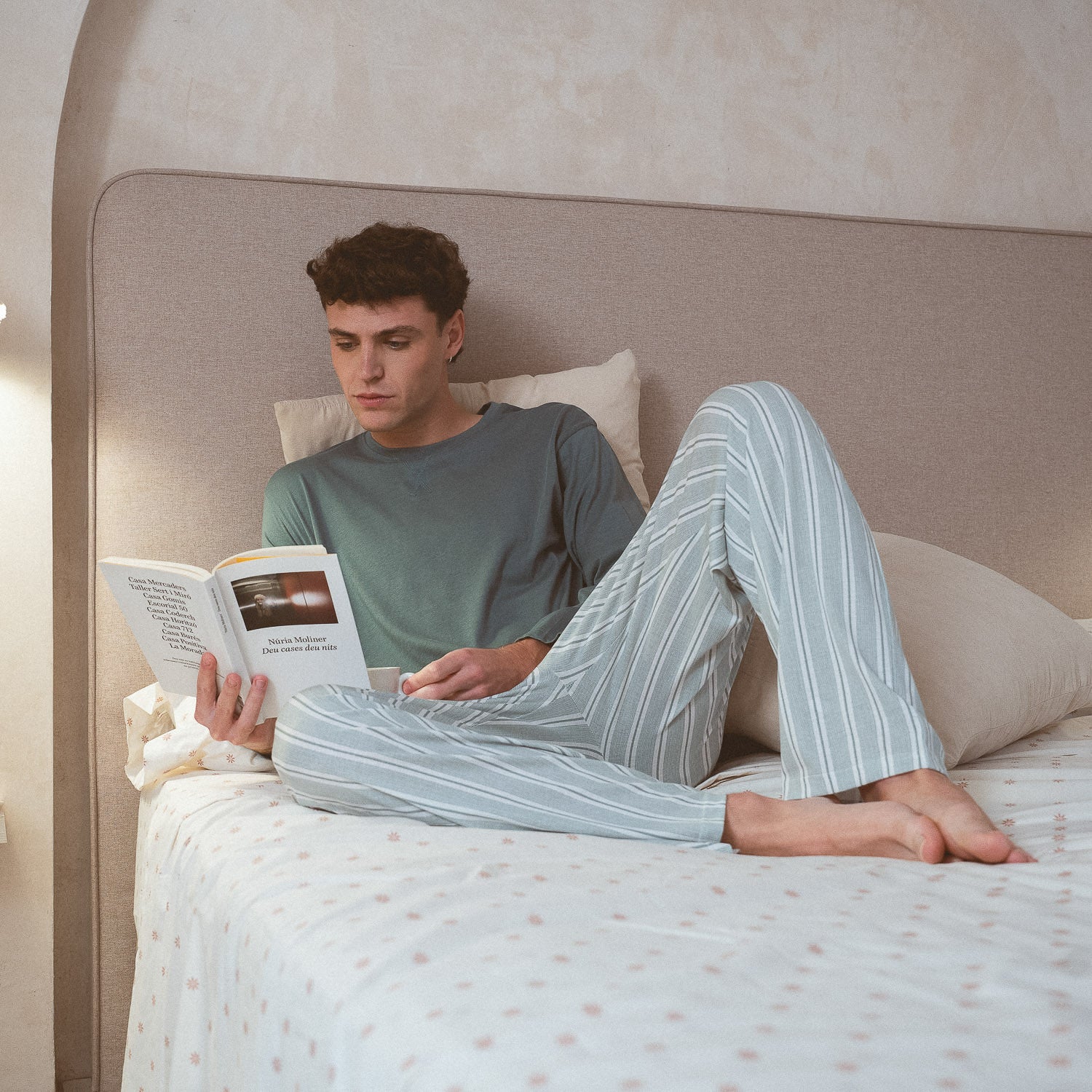Hamon long cotton pajamas in aquamarine