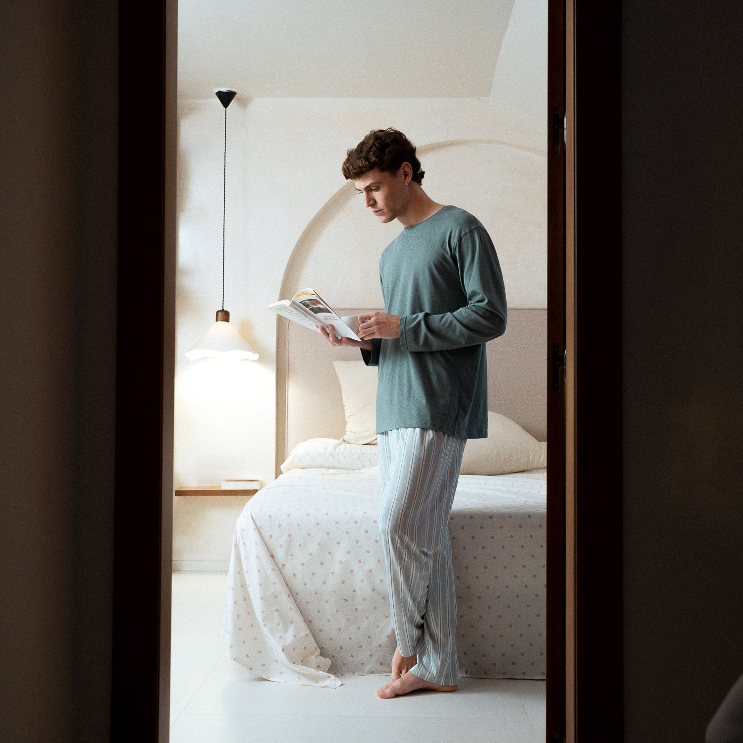 Pijama largo de algodón hamon agua marina