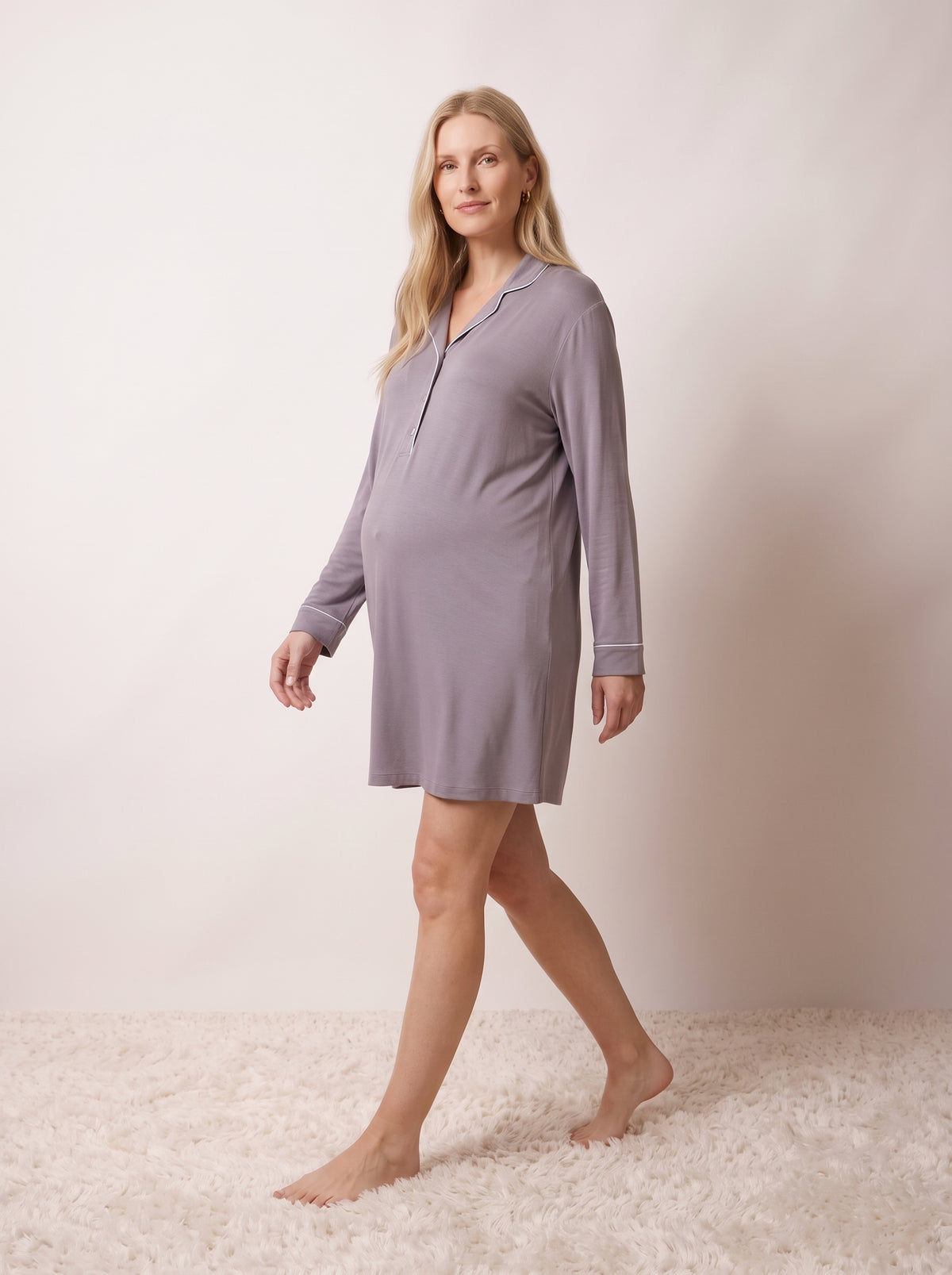 Camisón camisero premamá viscosa punto azul índigo