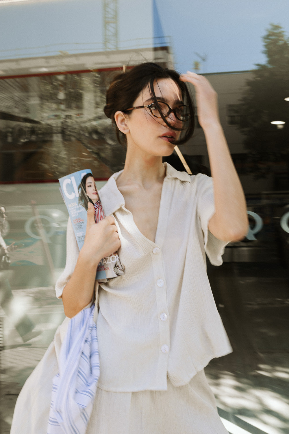 Conjunto de camisa e shorts em algodão natural