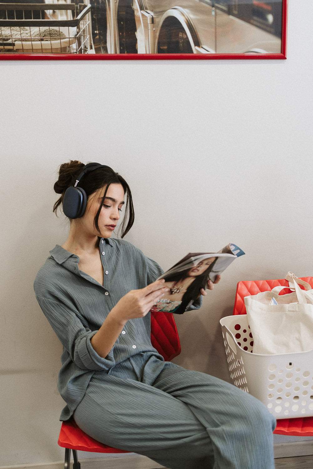 Calças de algodão flexível verde-azulado