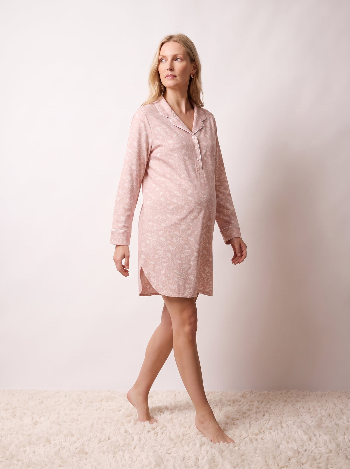 Camicia da notte chemisier premaman in cotone dusty rosa