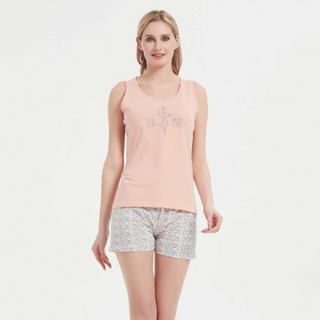 Pijama corto algodón Marina rosa pijamas-cortos-mujer