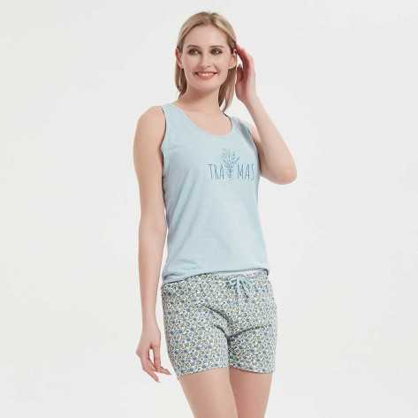 Pijama corto algodón Irene azul pijamas-cortos-mujer