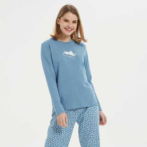 Pijama largo algodón Jane indigo pijamas-mujer