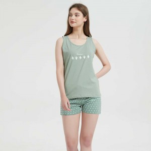 Pijama corto algodón Alicia verde cacería