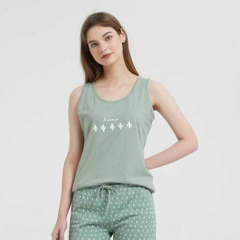 Pijama corto algodón Alicia verde cacería pijamas-cortos-mujer