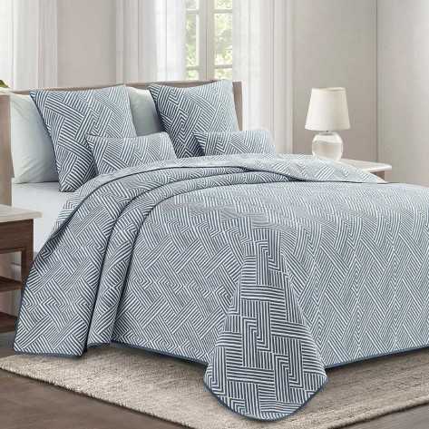 Colcha doble tela jacquard Madeja azul cama-90