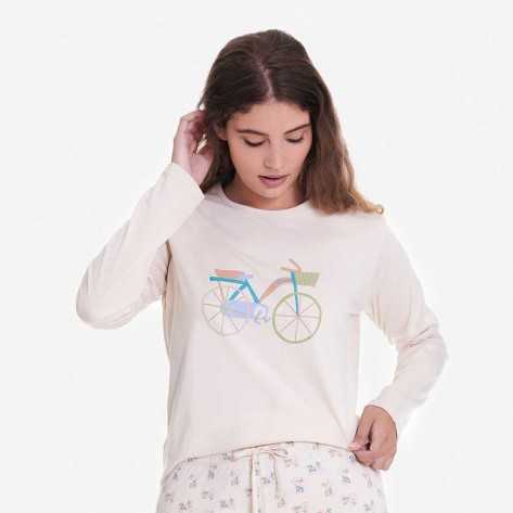 Pijama largo algodón Bicicleta verde pijamas-mujer