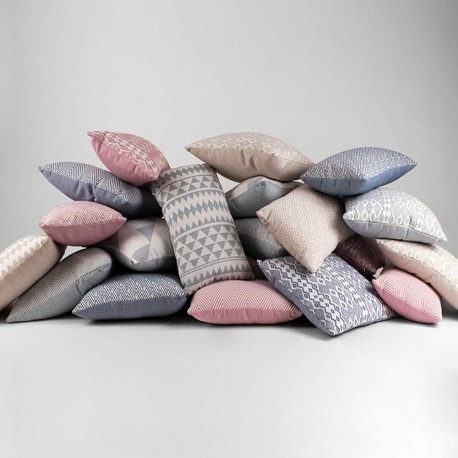 Cojín cuadrante jacquard Madras rosa 45x45 - Funda + Relleno