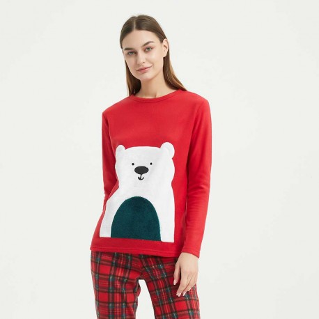 Pijama polar Cuadrin rojo pijamas-mujer