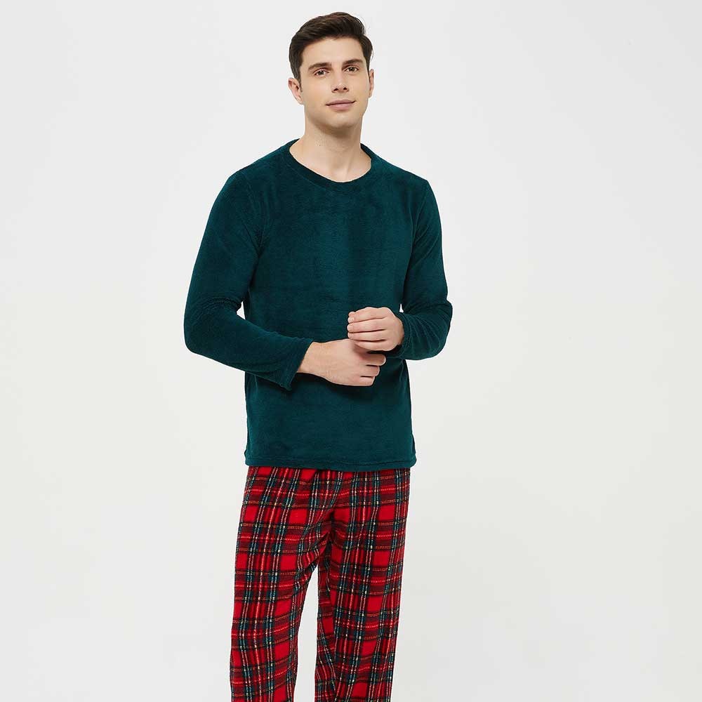 Pijama coral hombre Cuadrin rojo Talla de Ropa M