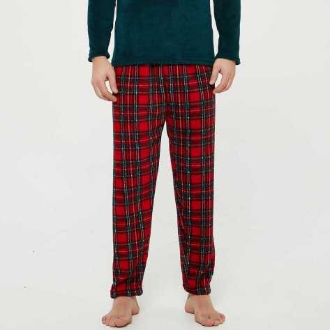 Pijama coral hombre Cuadrin rojo pijamas-largos-hombre