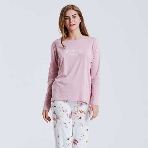 Pijama largo algodón Lady Laura malva rosa pijamas-mujer