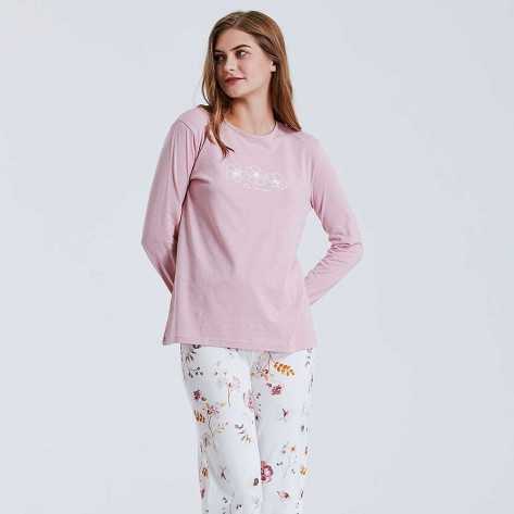 Pijama largo algodón Lady Laura malva rosa pijamas-mujer