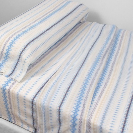 Juego de sábanas pirineo Navidad celeste y beige cama-90