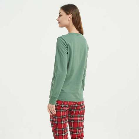 Pijama largo algodón con puño Cuadrin verde pijamas-mujer