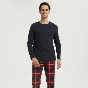 Pijama hombre franela Cuadro Fernando marino