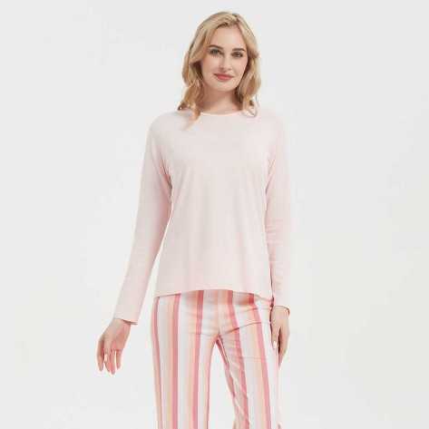 Pijama largo algodón Raya Nuria rosa pijamas-mujer