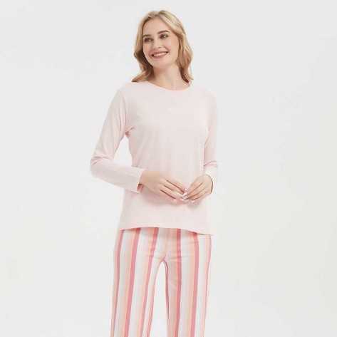 Pijama largo algodón Raya Nuria rosa pijamas-mujer