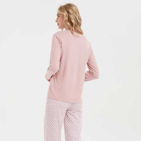Pijama largo algodón Ohio malva pijamas-mujer