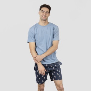 Cómodo Aseniza Pijamas Hombre Verano de 100% Algodón Pijama Corto Hombre de Camiseta y Pantalones Cortos Conjunto de Pijama para Hombre Suave 